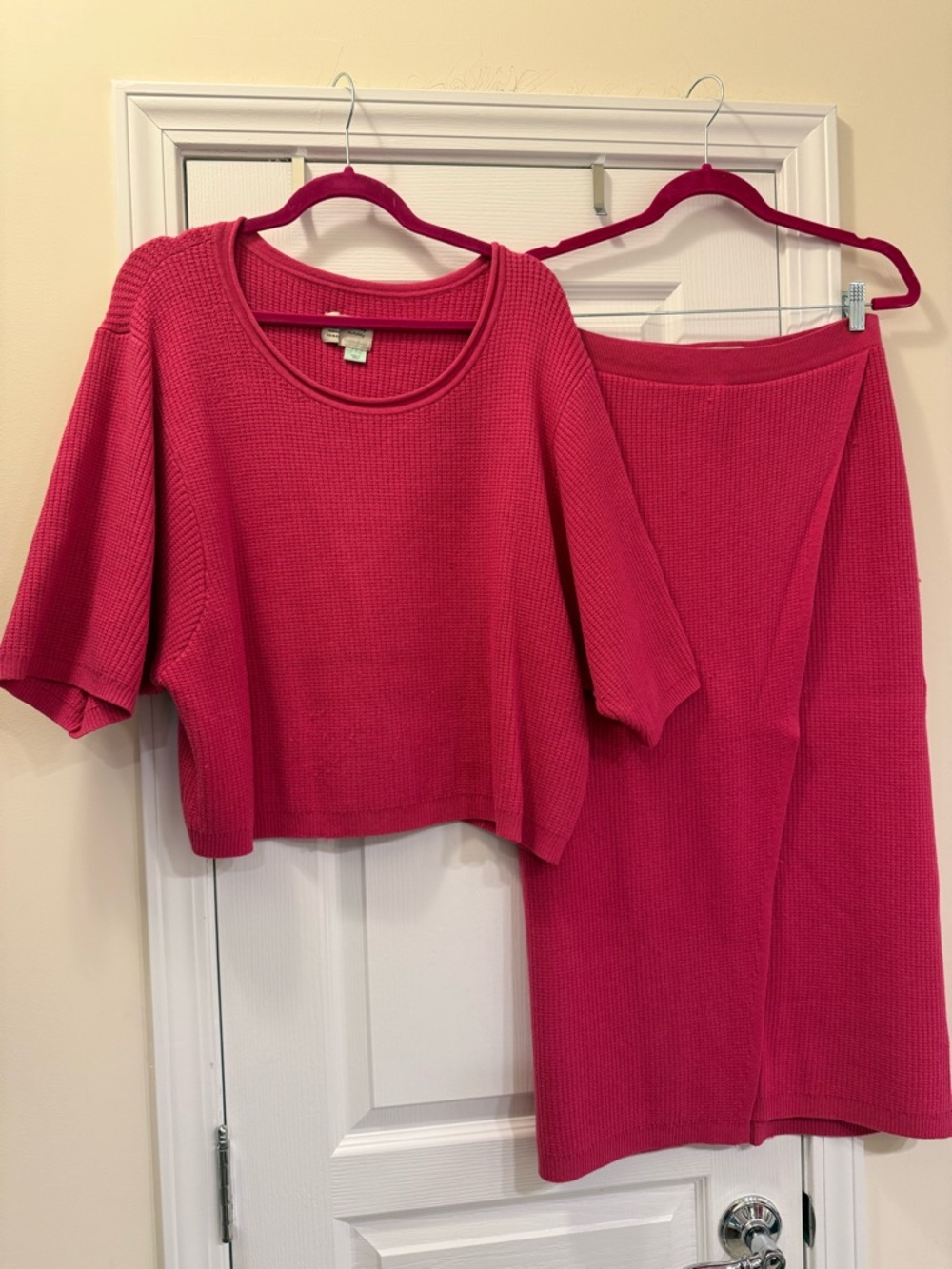 Saturday Sunday by Anthropology Waffle-Knit Midi Skirt Fuchsia w/ Matching Top